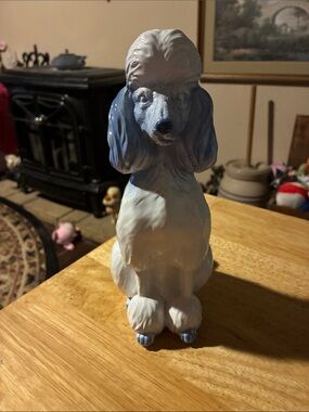 Blue and White Ceramic Hard Plastic Poodle Figurine